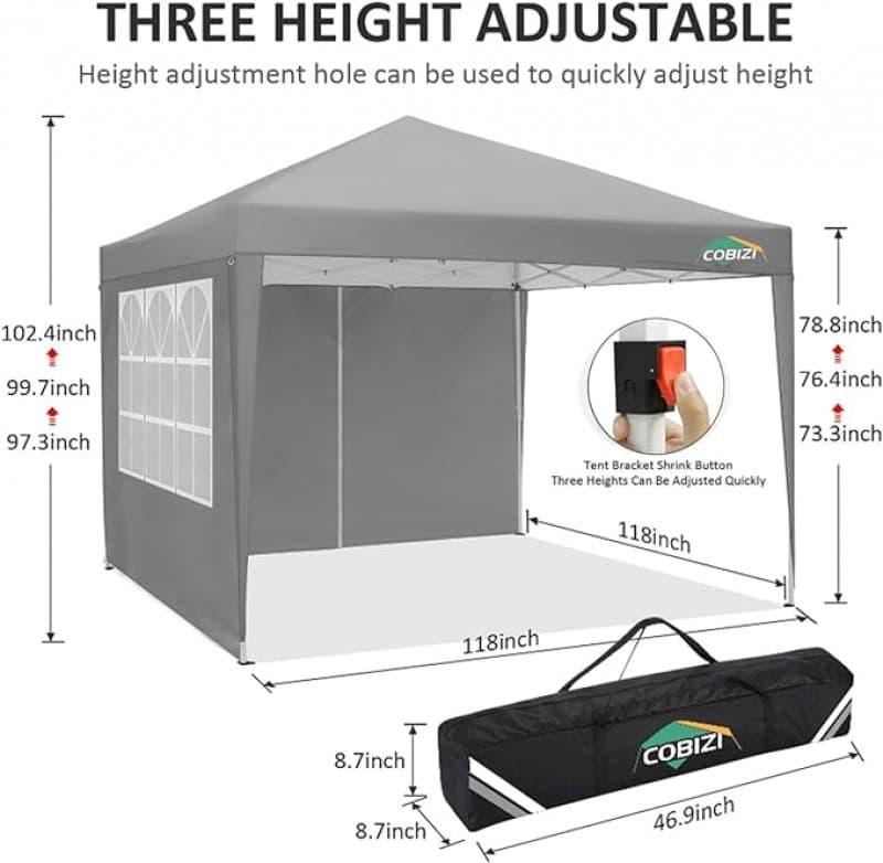 Faltpavillon 3 x 3 m (9 qm) wasserdicht mit 4 Seitenwänden 2 davon mit Fenster – 3