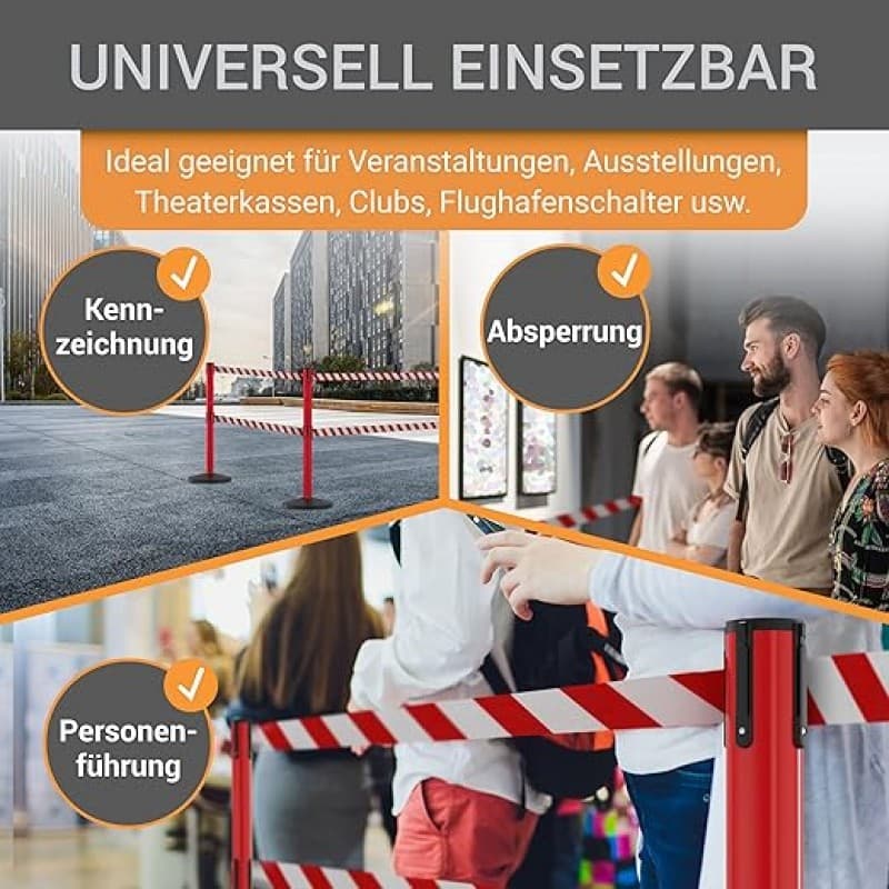 Gurtpfosten 4er Set Personenleitsystem 2 Sperrbänder pro Pfosten Pfostenhöhe 100 cm Gurtlänge 3,0 m – 3