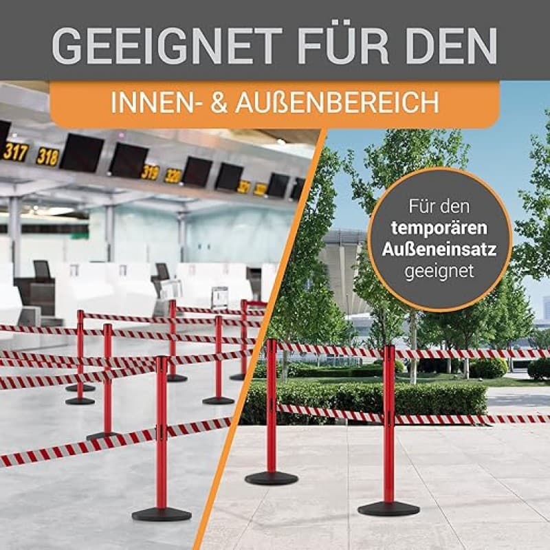 Gurtpfosten 4er Set Personenleitsystem 2 Sperrbänder pro Pfosten Pfostenhöhe 100 cm Gurtlänge 3,0 m – 4