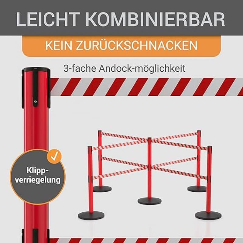 Gurtpfosten 4er Set Personenleitsystem 2 Sperrbänder pro Pfosten Pfostenhöhe 100 cm Gurtlänge 3,0 m – 5