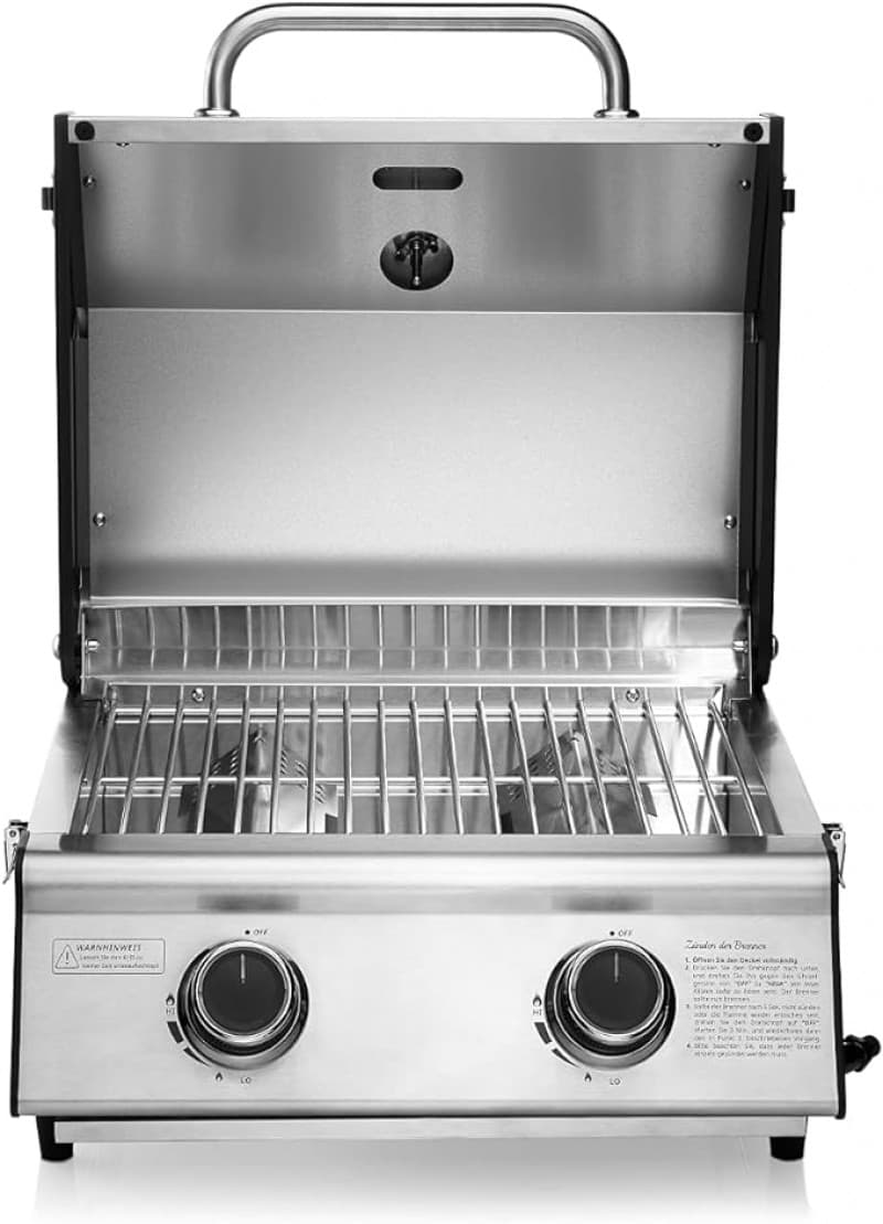 Tischgrill 455 x 455 x 345 mm 2 Brenner Gasgrill Edelstahl kompakt Camping BBQ – 2