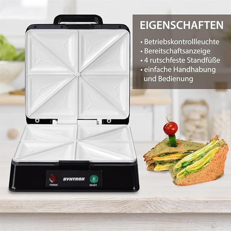 Sandwichmaker | Sandwichtoaster | Thermostat | Antihaftbeschichtung 2000 Watt Keramikplatten – 3