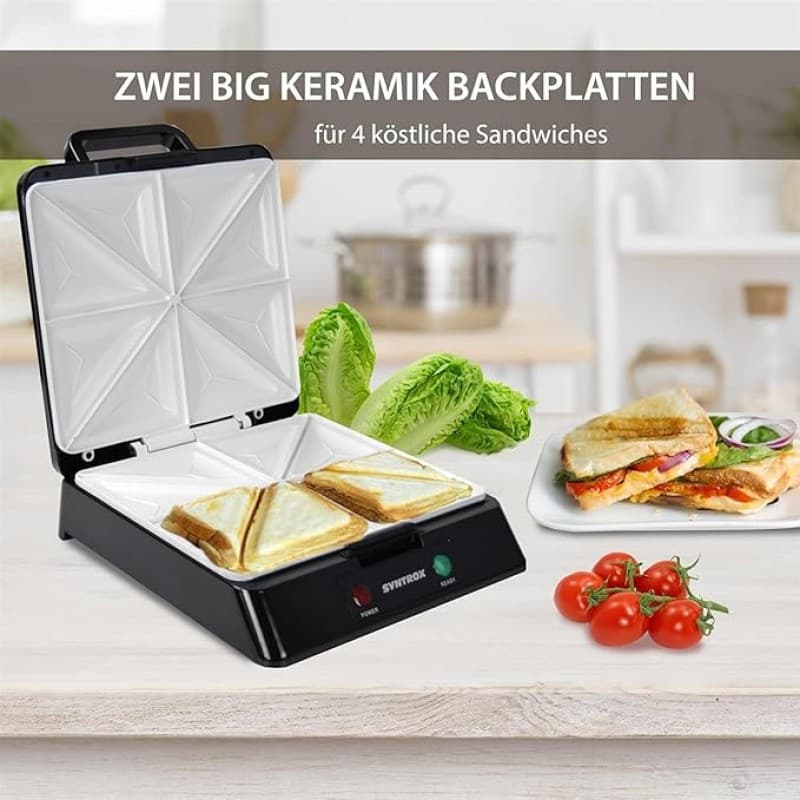 Sandwichmaker | Sandwichtoaster | Thermostat | Antihaftbeschichtung 2000 Watt Keramikplatten – 2