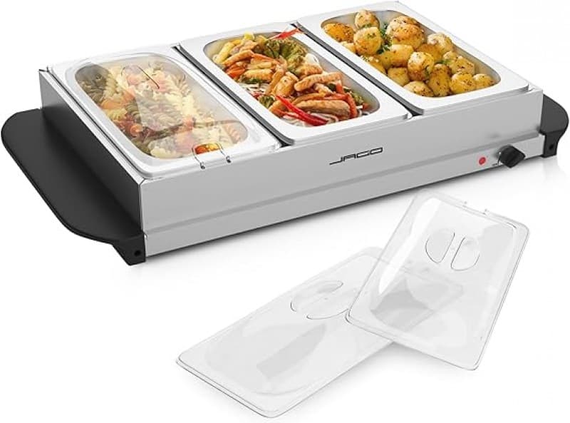 Speisenwärmer Buffet Warmhalteplatte 3 x 1,5 Liter 54,2 x 26 x 14 cm – 150 bis 300 Watt