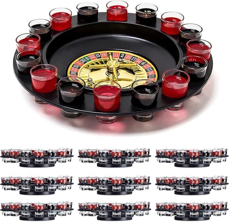 Roulette Trinkspiel Partyspiel mit Drehrad 2 – 8 Spieler 16 Schnapsgläser & 2 Kugeln Roulettespiel