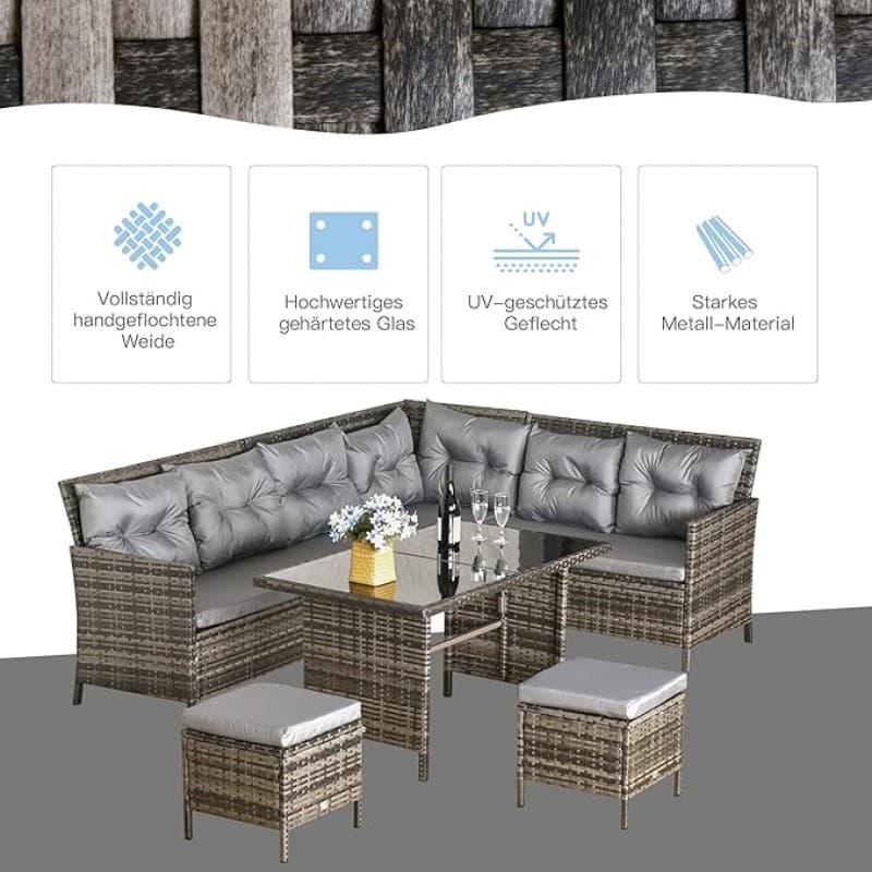Couchgarnitur 6-tlg. Messemöbel Set Messegarnitur Lounge Polyrattan Grau 9 Sitzer – 3