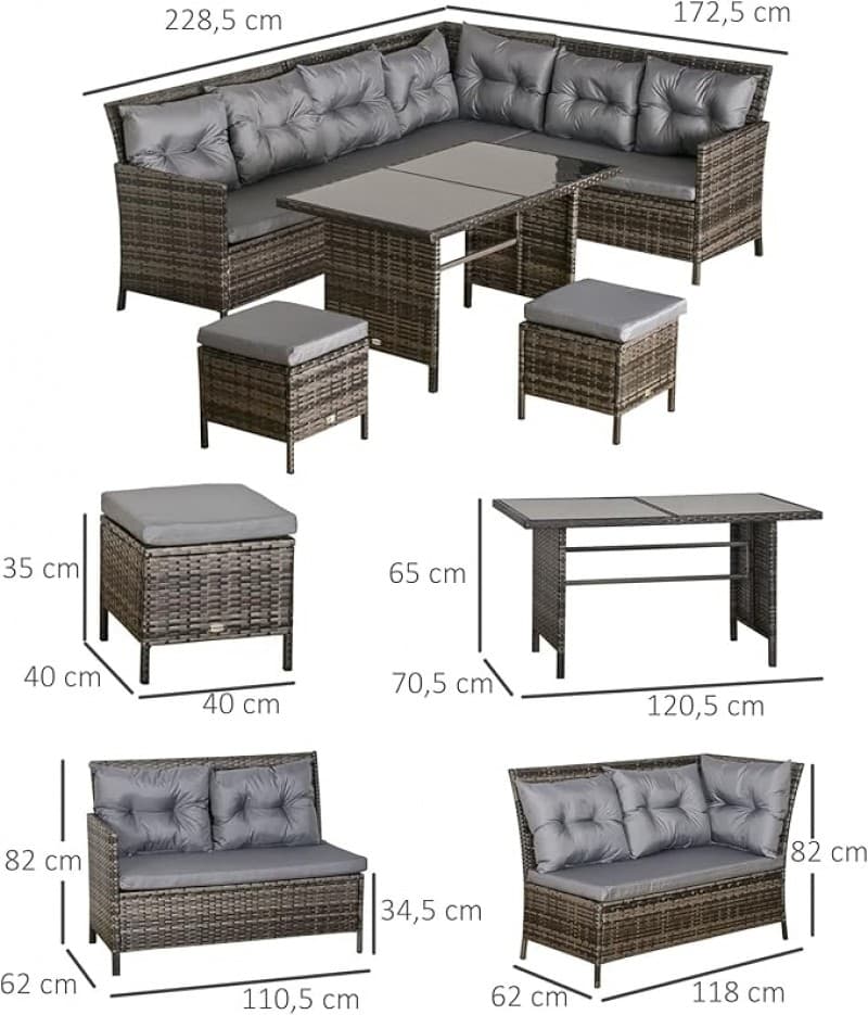 Couchgarnitur 6-tlg. Messemöbel Set Messegarnitur Lounge Polyrattan Grau 9 Sitzer – 4