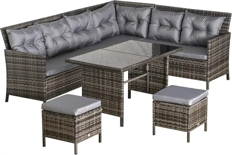 Couchgarnitur 6-tlg. Messemöbel Set Messegarnitur Lounge Polyrattan Grau 9 Sitzer – 2