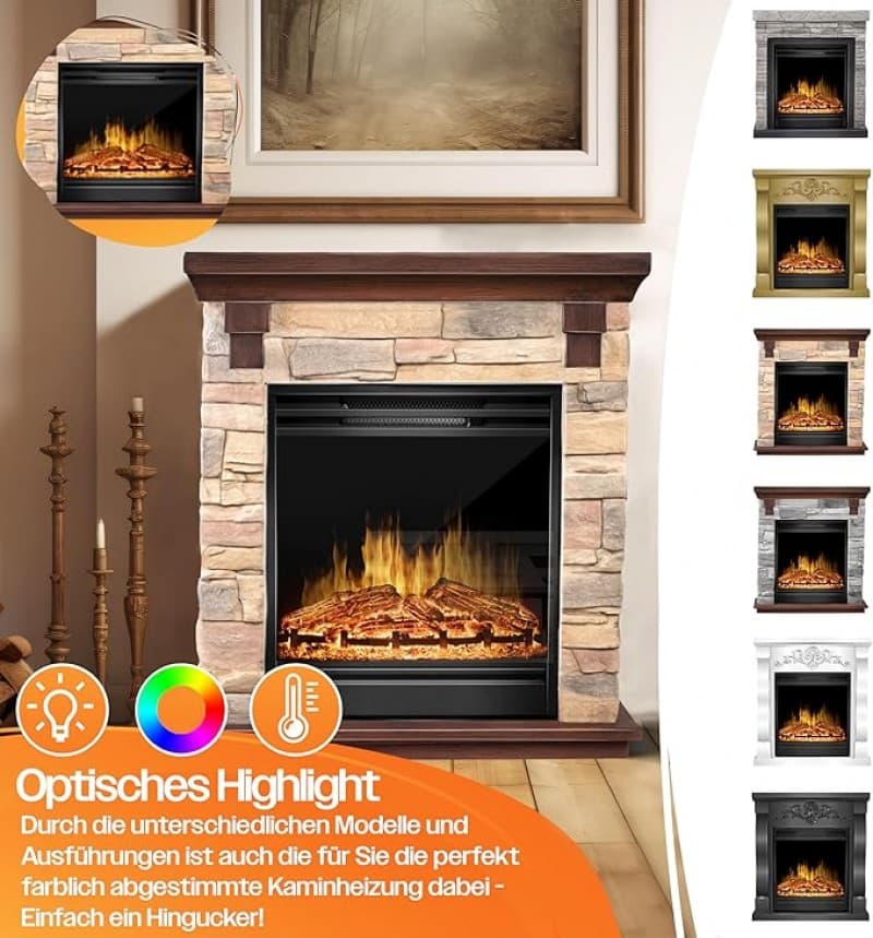 Elektrokamin mit LED 3D Flammeneffekt Heizfunktion 1.800 W Leistung Timer Thermostat Fernbedienung d – 3