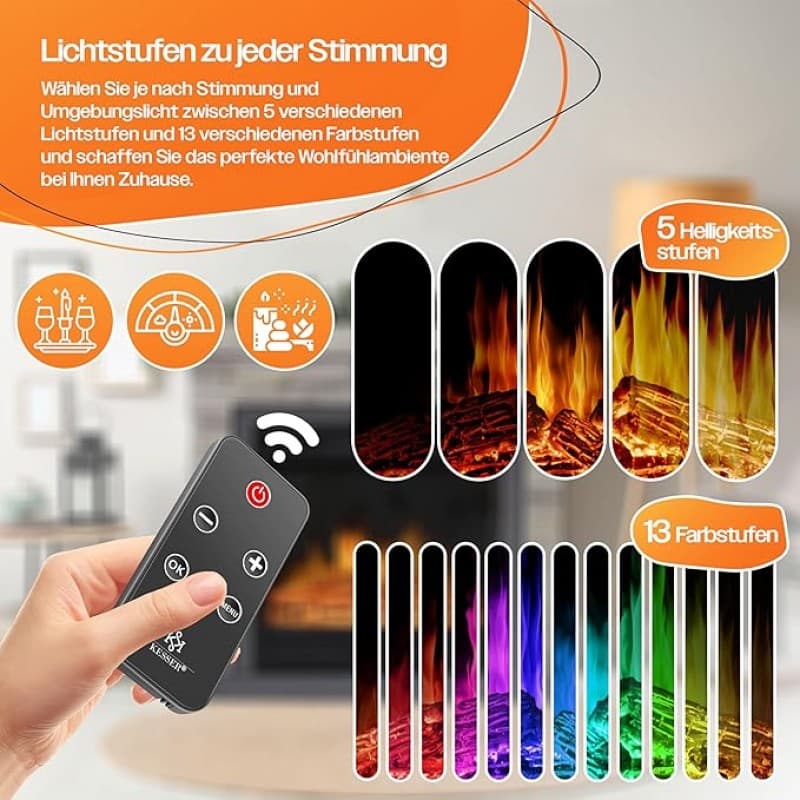 Elektrokamin mit LED 3D Flammeneffekt Heizfunktion 1.800 W Leistung Timer Thermostat Fernbedienung d – 4
