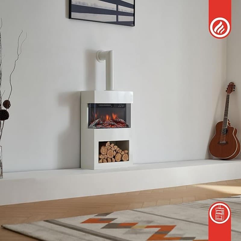 Elektrischer Kamin mit Ofenrohr 2000 W Elektroofen mit Heizung 3D-Flammeneffekt Holzfach Fernbedienu – 2