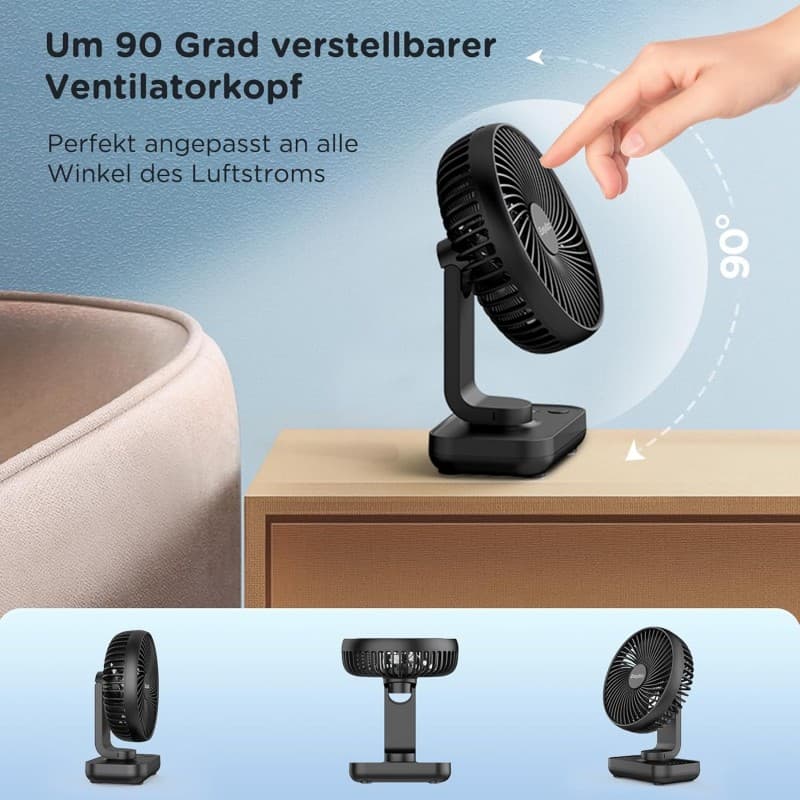 Tischventilator Akku USB-Ventilator 4000 Akku Klein Tragbar 4 Geschwindigkeiten Ventilatoren Leise M – 4