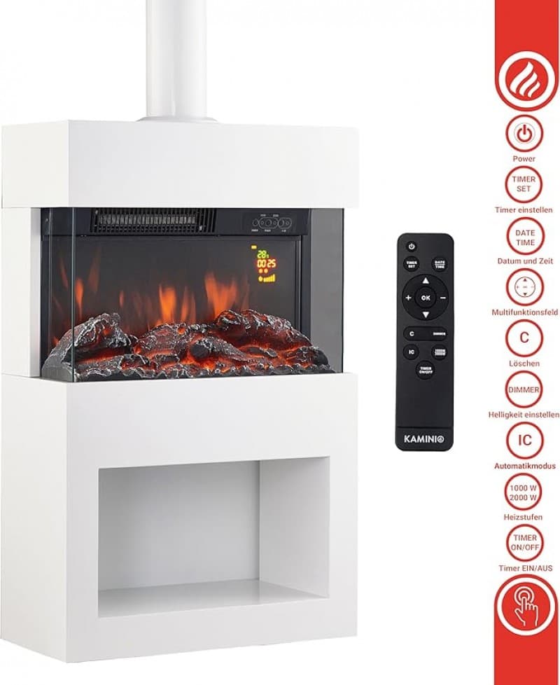 Elektrischer Kamin mit Ofenrohr 2000 W Elektroofen mit Heizung 3D-Flammeneffekt Holzfach Fernbedienu – 5