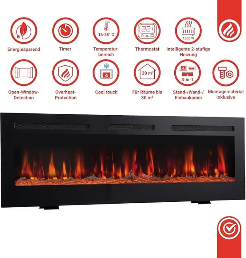 Elektrischer Kamin Standkamin Elektrokamin 1,4 m Breite mit Heizung 3D-Flammeneffekt 12 Flammenfarbe – 3