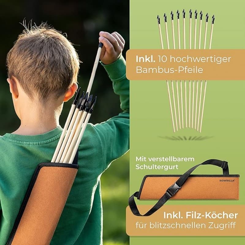 Pfeil und Bogen Kinder | 10 Pfeile mit Gummispitze Köcher und 3 Zielscheiben | Bogenschießen Kinders – 4