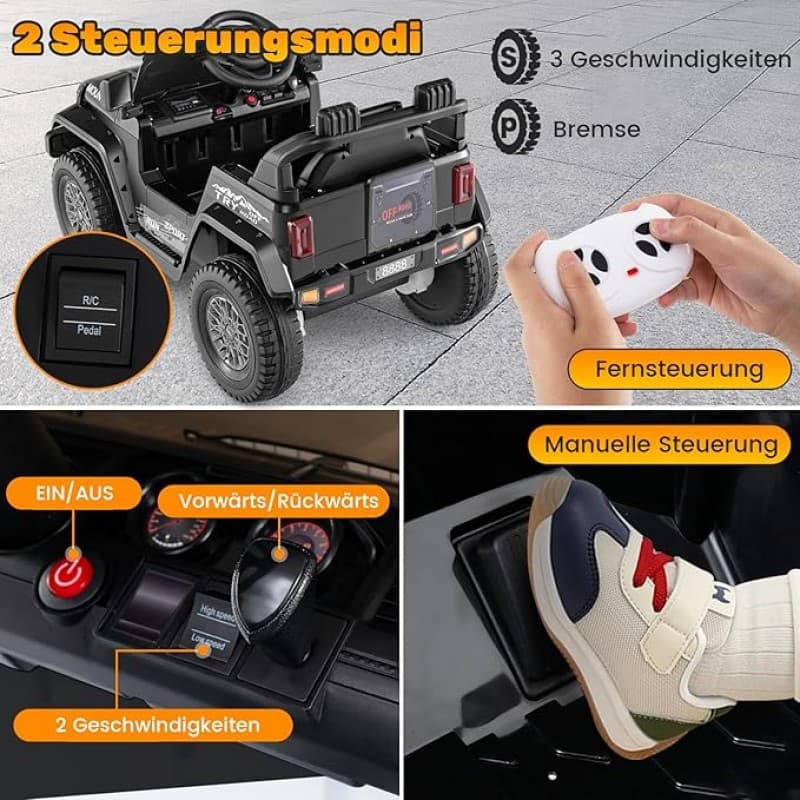 Elektroauto Jepp elektrisches Auto mit 3 Geschwindigkeiten &amp; Fernbedienung Elektrofahrzeug mit Musik – 3