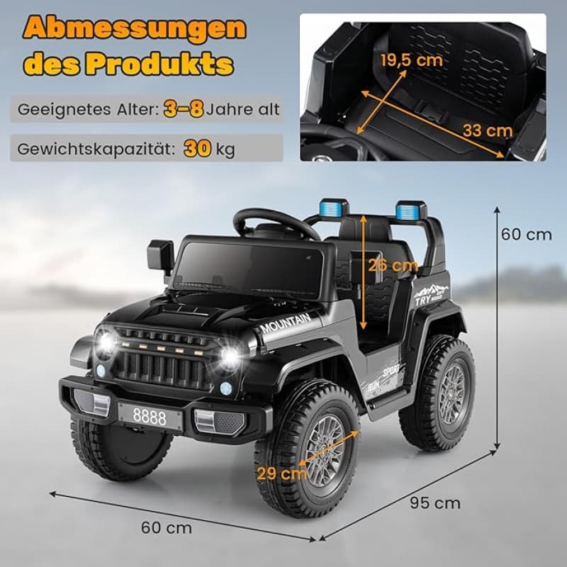 Elektroauto Jepp elektrisches Auto mit 3 Geschwindigkeiten &amp; Fernbedienung Elektrofahrzeug mit Musik – 4