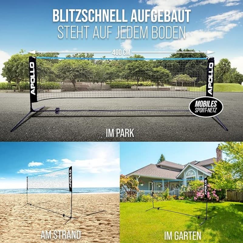 Badmintonnetz Volleyballnetz 400 cm Federballnetz 3-fach höhenverstellbar Set bestehend aus Netz 3x  – 3