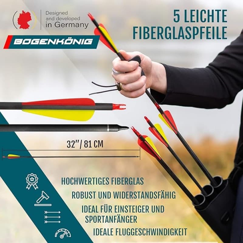 Bogenschießen Premium Recurvebogen Set Erwachsene Holzfinish Präzisionsausführung 18 kg Zuggewicht – 3