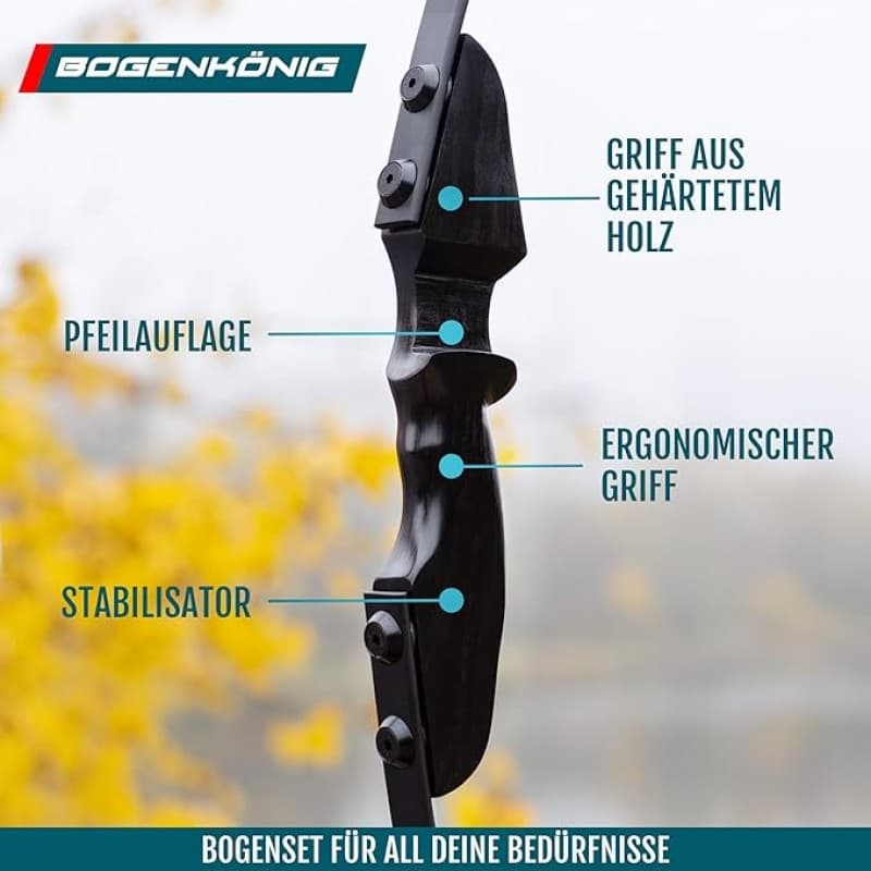 Bogenschießen Premium Recurvebogen Set Erwachsene Holzfinish Präzisionsausführung 18 kg Zuggewicht – 4