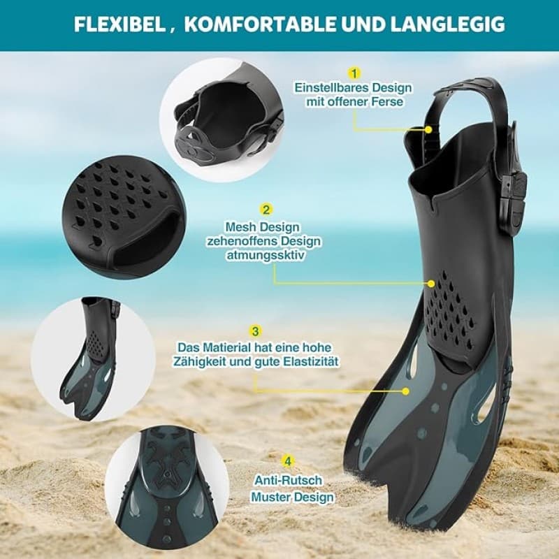 Schnorchelset Taucherset für Erwachsene mit Flossen Tauchflossen (41 – 47) Schnorchelmaske Taucherbr – 4