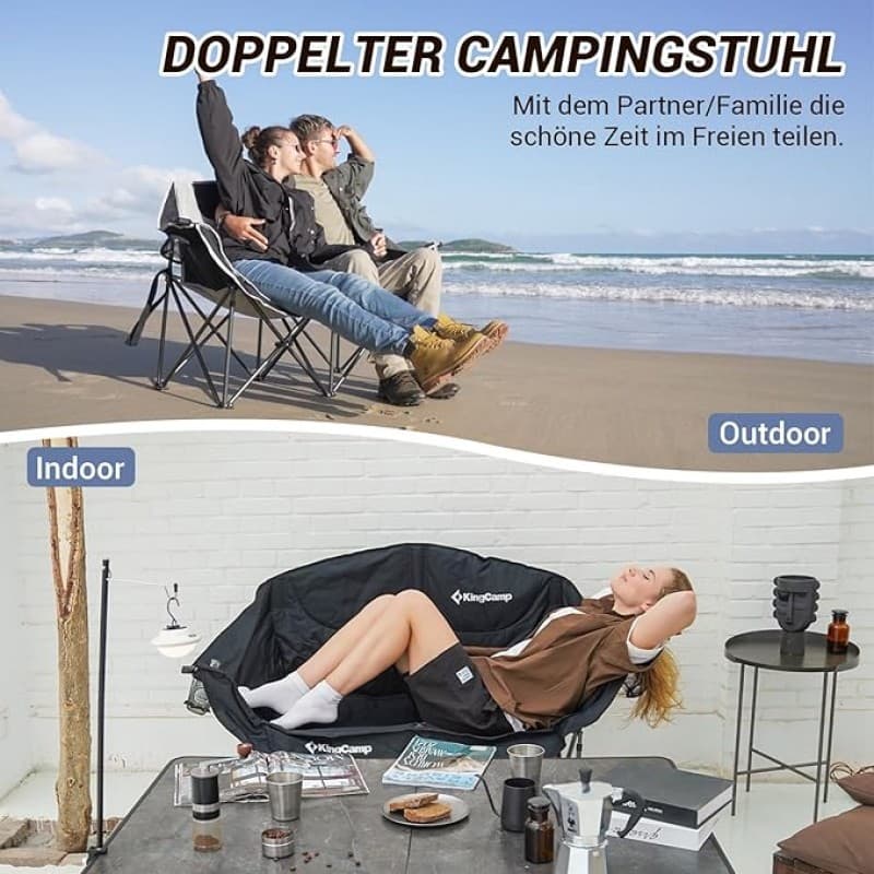Campingbank Campingstuhl für 2 faltbar Camping Stuhl XXL Erwachsene mit Becherhalter Armlehne Übergr – 3