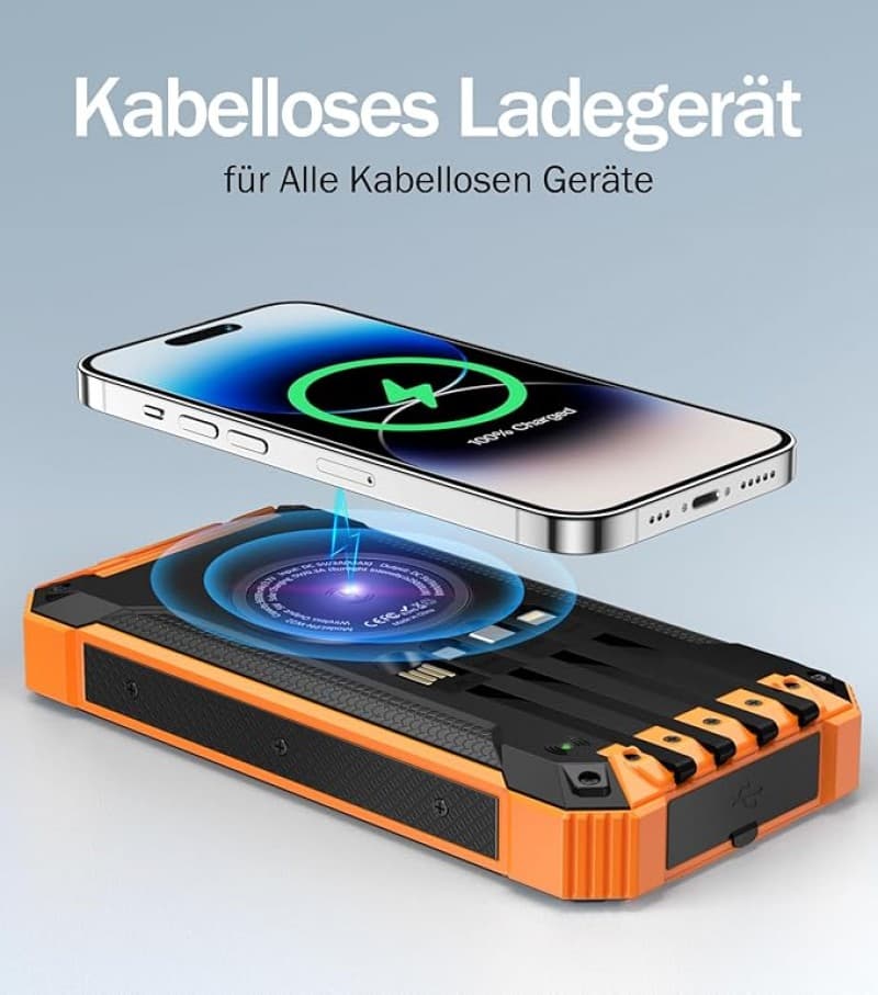 Ladegerät Handy Wireless Solar PowerBank 26800mAh mit 6 Ausgängen 4 Eingänge Solarladegerät 15 W Sch – 3