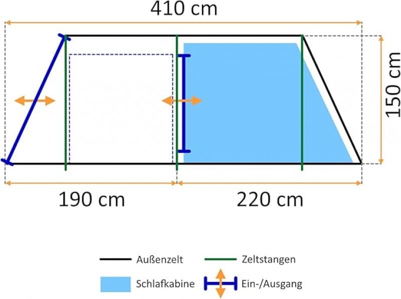 Zelt für 4 Personen Tunnelzelt mit 2 Eingängen und Vordach 3000 mm Wassersäule Gruppenzelt Campingze – 3