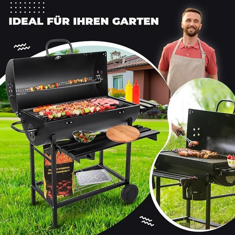 Campergrill Holzkohlegrill Grill groß Grillrost 710 x 350 mm mit Deckel + Warmhalterost – 3