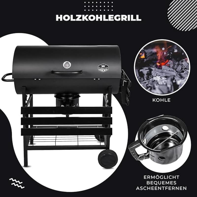 Campergrill Holzkohlegrill Grill groß Grillrost 710 x 350 mm mit Deckel + Warmhalterost – 5