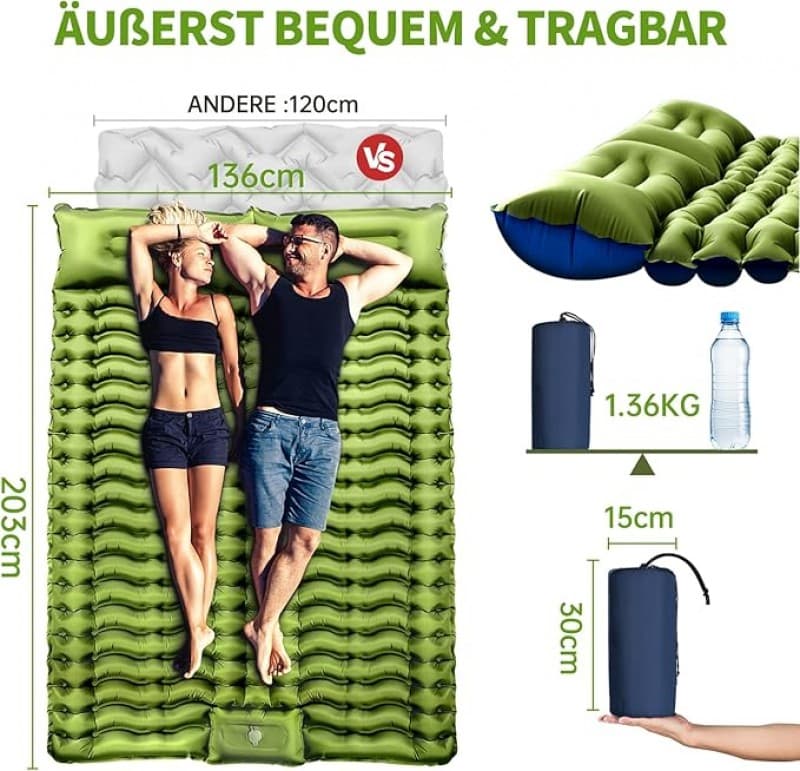 Camping Isomatte selbstaufblasend verdickte doppel Camping Matratze ultraleicht Luftmatratze Camping – 2