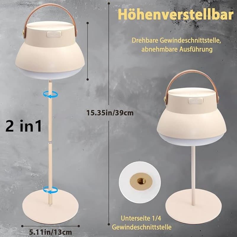 LED Campinglampe Tischlampe Hängelampe 1000 Lumen 3 Farben 4000 mAh stufenlos dimmbar abnehmbar höhe – 2