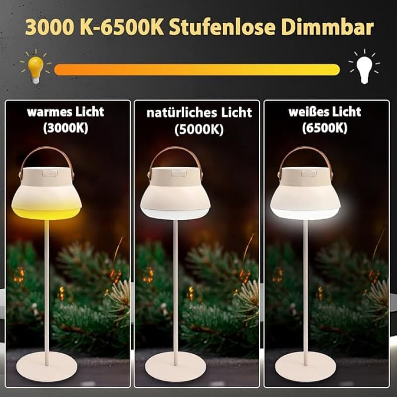 LED Campinglampe Tischlampe Hängelampe 1000 Lumen 3 Farben 4000 mAh stufenlos dimmbar abnehmbar höhe – 3