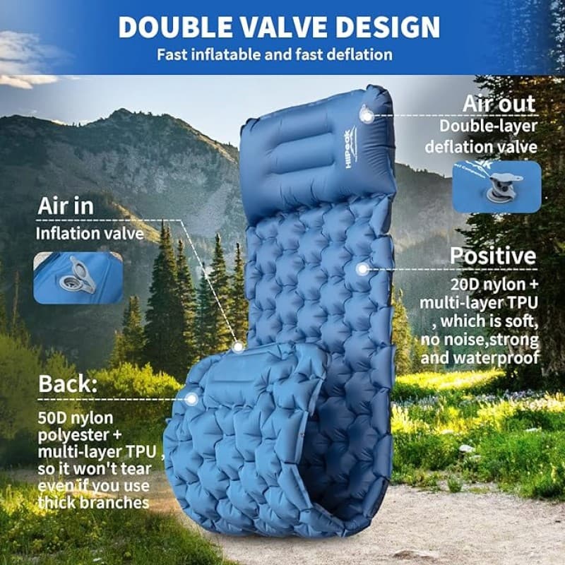 Selbstaufblasende Hohe Camping Luftmatratze mit integriertem Kissen Outdoor Campingmatte Isomatte kl – 2