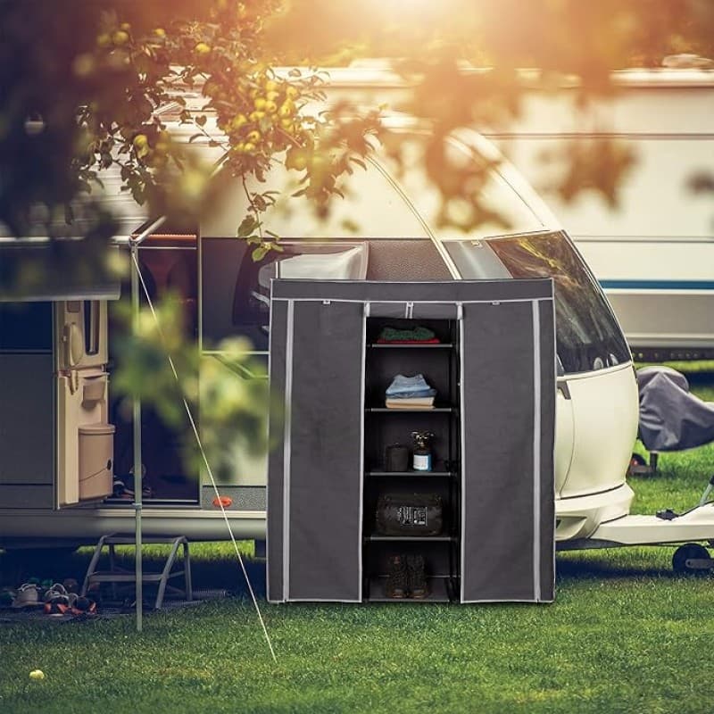 Camping Kleiderschrank 9 Fächer 2 Kleiderstangen Faltschrank grau Kunststoff Anthrazit 1730 x 1480 x – 2