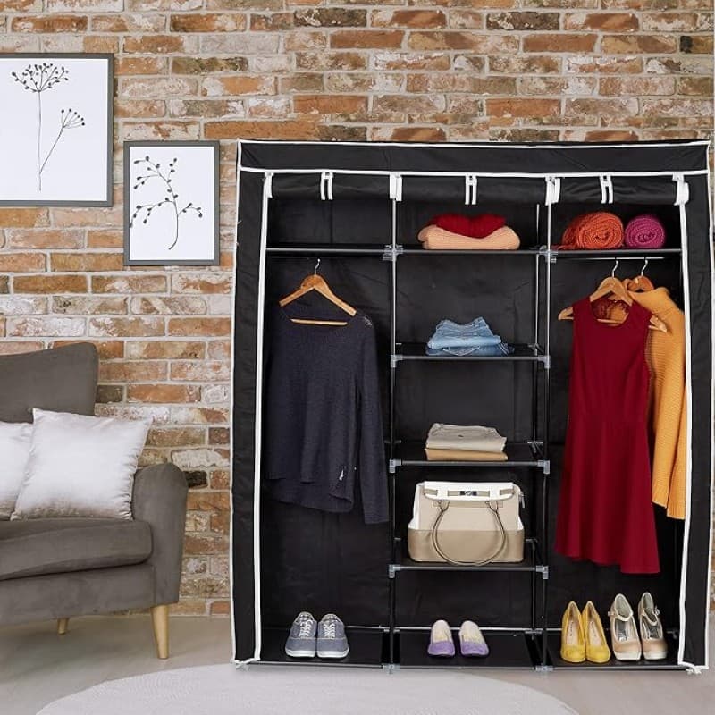 Camping Kleiderschrank 9 Fächer 2 Kleiderstangen Faltschrank grau Kunststoff Anthrazit 1730 x 1480 x – 5