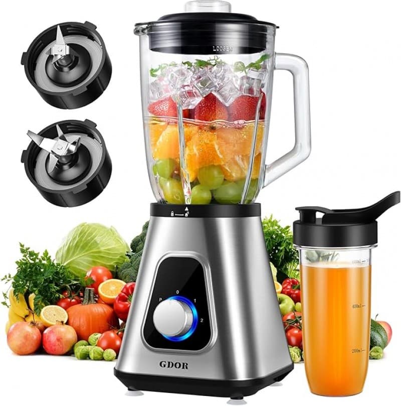 Küchenmixer Standmixer 2-1 Smoothie Maker Hochleistungsmixer 1200 W Mixer mit 1,5L Glaskrug und 650