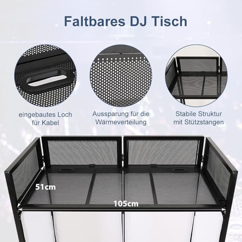 DJ Pult Klappbarer DJ-Tisch mobil und klappbar DJ Pult mit schwarz-weißer Verzierung höhenverstellba – 4
