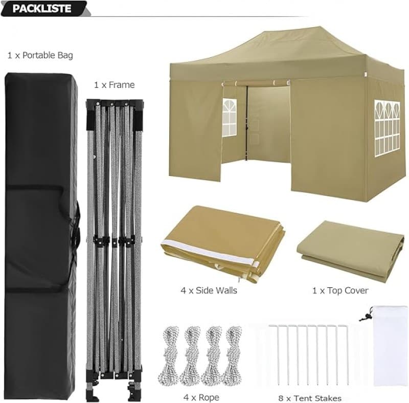 Verkaufszelt Faltpavillon Pavillon Zelt wasserdicht 4 Seitenwände 2 Fenster Türe 3 x 4,5 m (13,5 qm) – 5