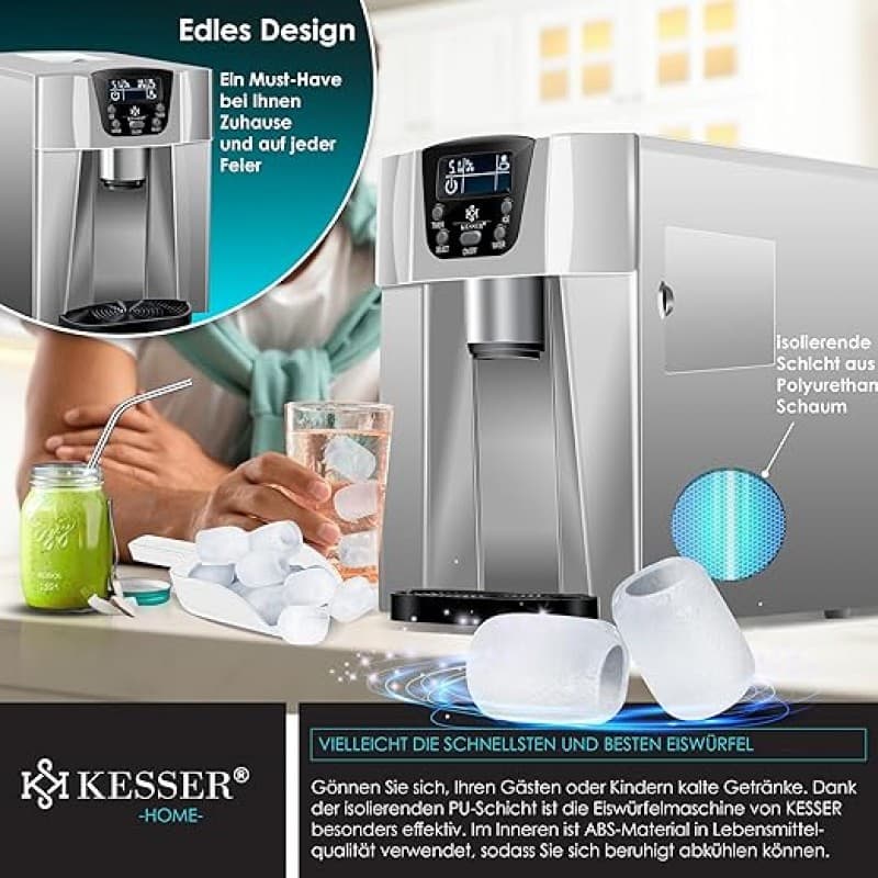 Eiswürfelbereiter Edelstahl Eiswürfelmaschine 100 W Eisbereiter 12 kg in 24 h 2 Würfelgrößen – 4