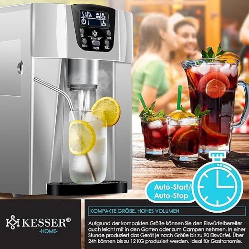 Eiswürfelbereiter Edelstahl Eiswürfelmaschine 100 W Eisbereiter 12 kg in 24 h 2 Würfelgrößen – 5