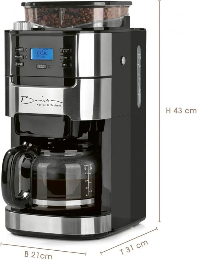Filterkaffeemaschine Mahlwerk bis zu 12 Tassen Kaffee für Kaffeebohnen und Kaffeepulver Tassenwärmer – 4
