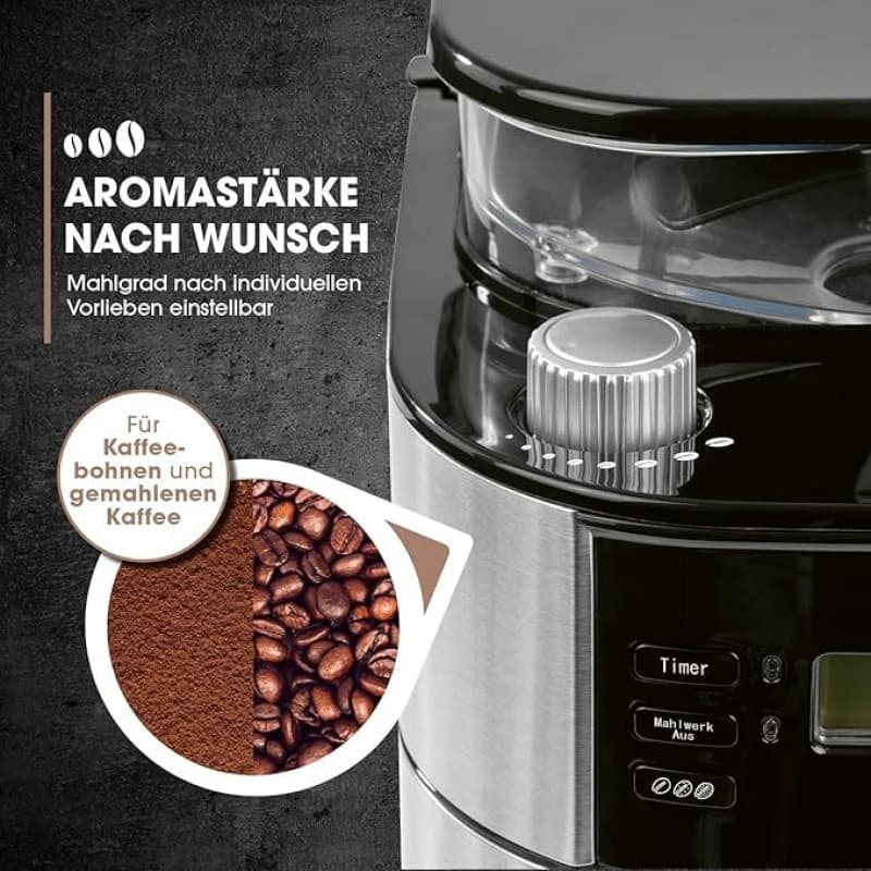 Filterkaffeemaschine Mahlwerk bis zu 12 Tassen Kaffee für Kaffeebohnen und Kaffeepulver Tassenwärmer – 3