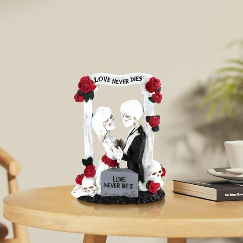 LOVE Never Dies 18 cm Brautpaar Liebespaar Tortendeko Hochzeitsschädel gotisches Skelett Gartendeko – 2