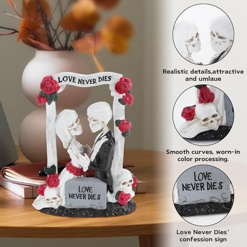 LOVE Never Dies 18 cm Brautpaar Liebespaar Tortendeko Hochzeitsschädel gotisches Skelett Gartendeko – 4