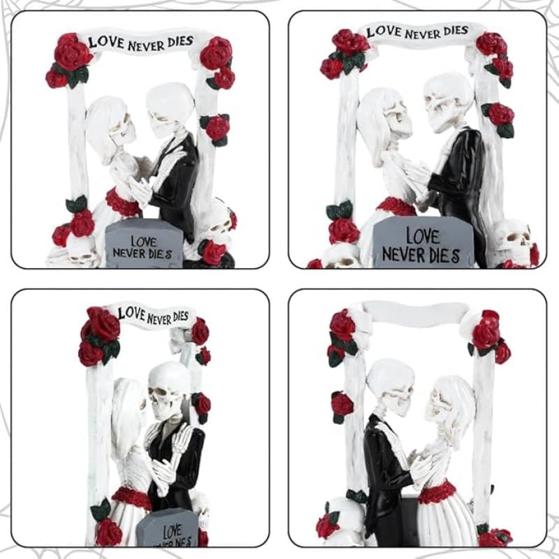 LOVE Never Dies 18 cm Brautpaar Liebespaar Tortendeko Hochzeitsschädel gotisches Skelett Gartendeko – 5
