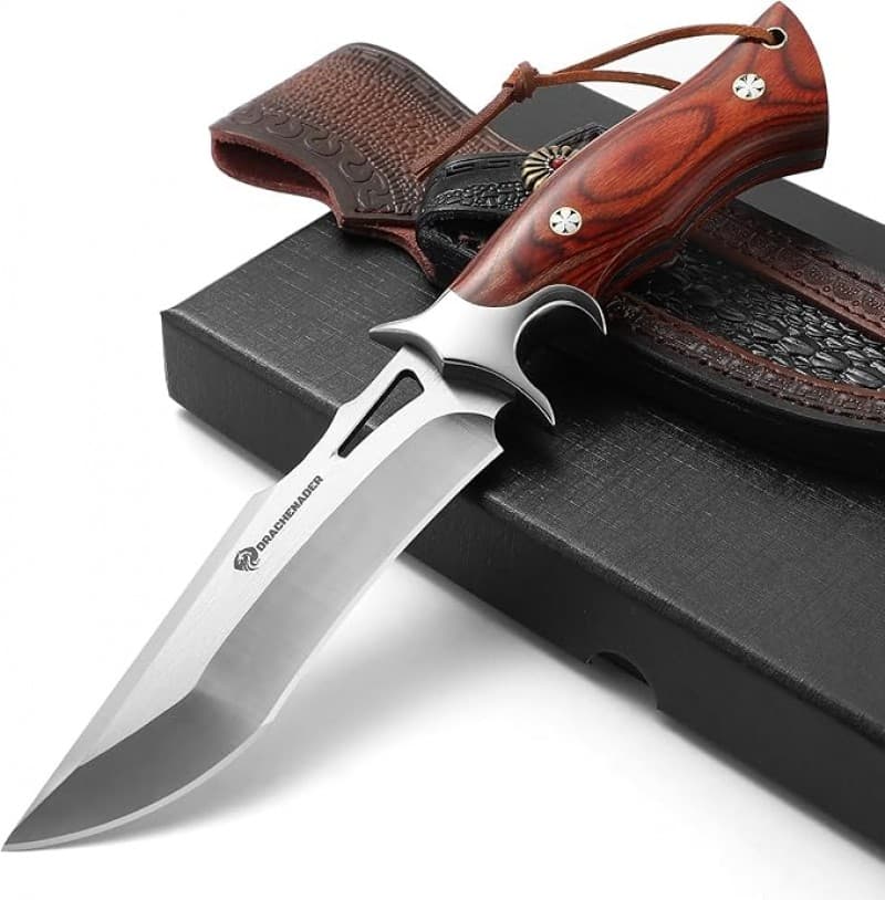 Jagdmesser feststehende Klinge 13 cm Klingenlänge Outdoormesser M390 Stahl Gürtelmesser Lederscheide