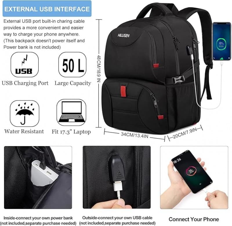 Rucksack Wanderrucksack Laptoprucksack Campingrucksack Picknickrucksack Gepäcktasche 50 L 17,3 Zoll  – 4