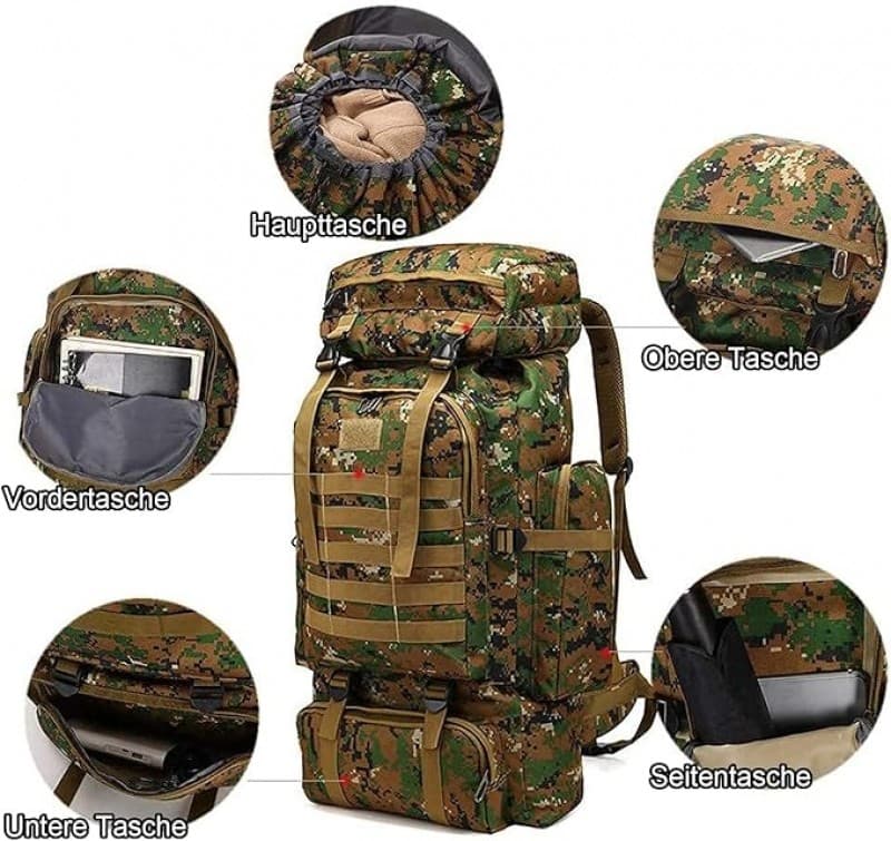 Kampfrucksack 80L Tarnrucksack Angelrucksack Bergsteigerrucksack Militärrucksack Camouflage Rucksack – 3