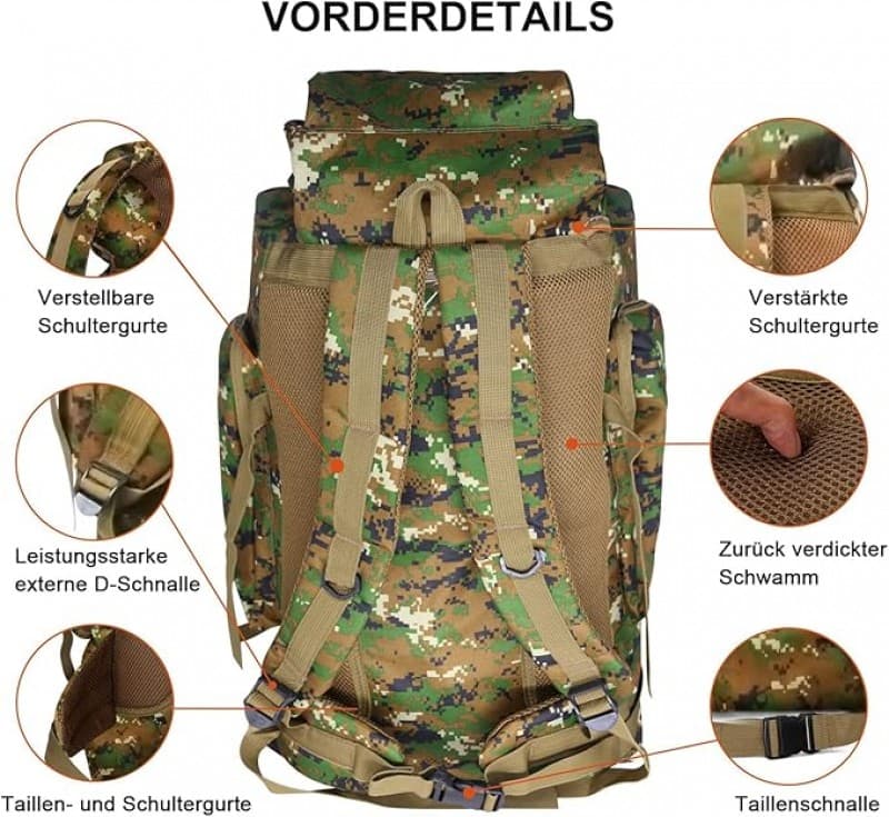 Kampfrucksack 80L Tarnrucksack Angelrucksack Bergsteigerrucksack Militärrucksack Camouflage Rucksack – 4